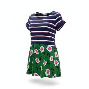 Anthropologie Sonja Top Contrasting Stripped Floral Quirky Short Sleeve Shirt